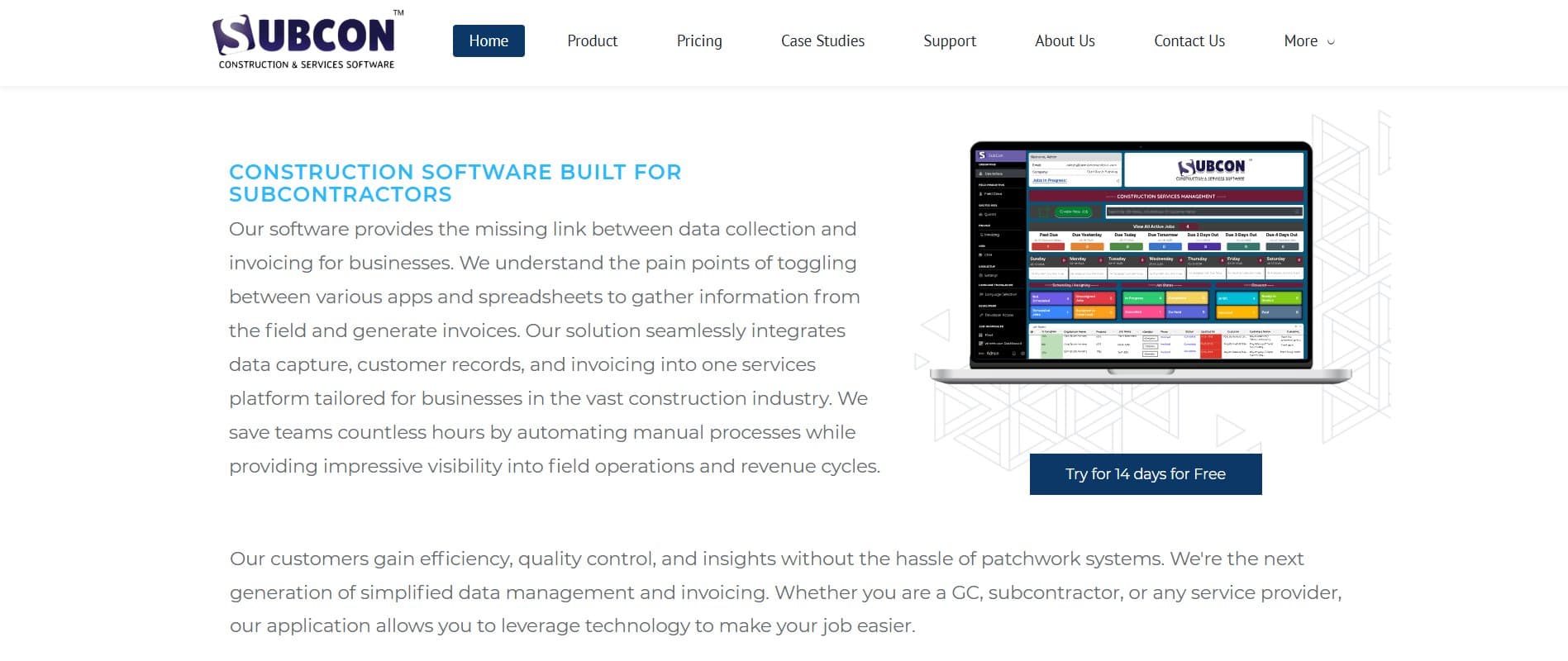 SUBCON — Construction Software Website — homepage