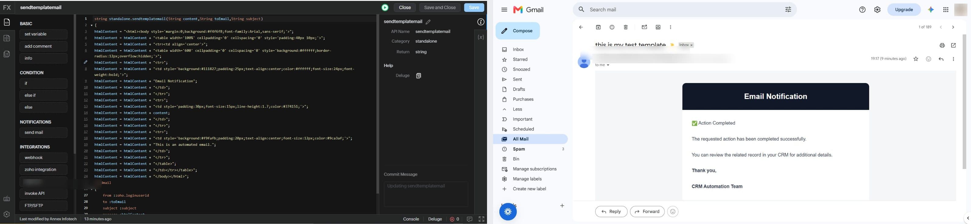 Zoho CRM — Template Email Sender — process
